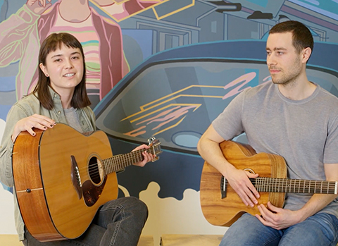 Webcam Stereo Demo Video Thumbnail Image – Two people playing guitar